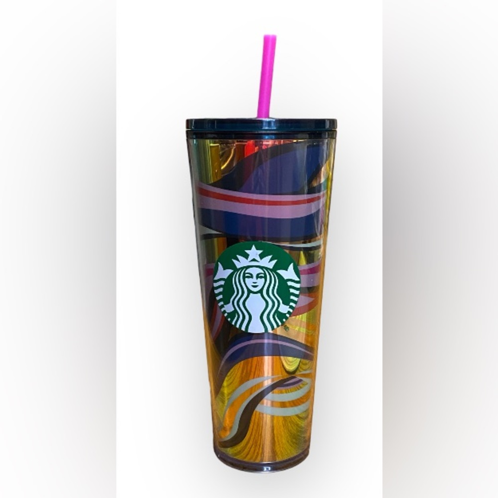 STARBUCKS CHRISTMAS 2021 24oz HOLIDAY MULTI COLORED SWIRL TUMBLER COLD CUP